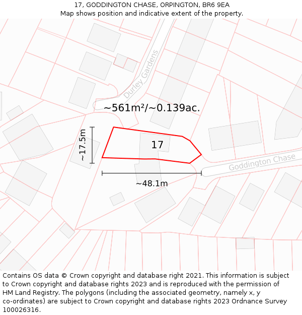 17, GODDINGTON CHASE, ORPINGTON, BR6 9EA: Plot and title map