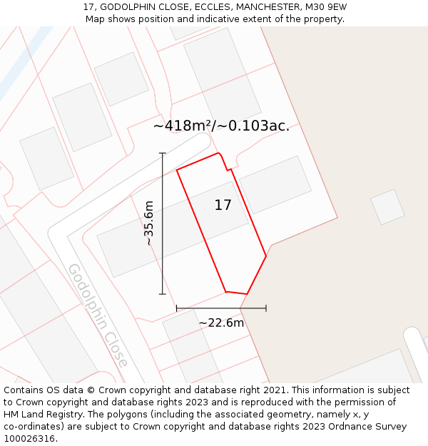 17, GODOLPHIN CLOSE, ECCLES, MANCHESTER, M30 9EW: Plot and title map