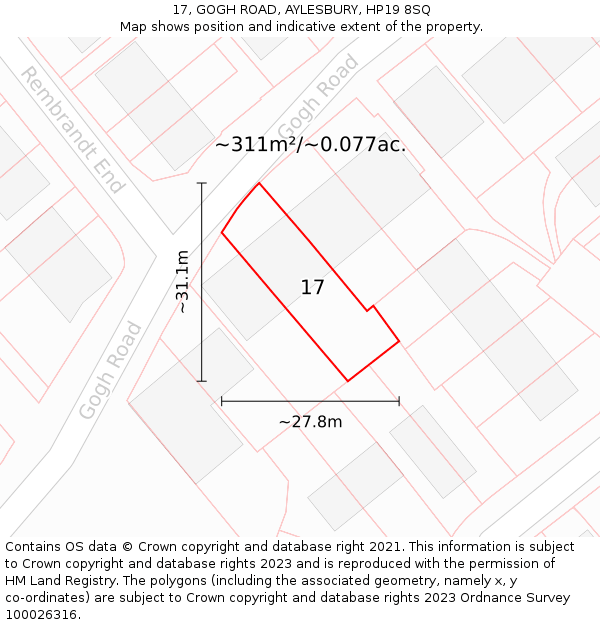 17, GOGH ROAD, AYLESBURY, HP19 8SQ: Plot and title map