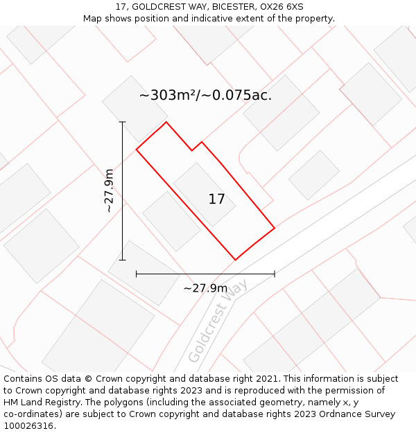17, GOLDCREST WAY, BICESTER, OX26 6XS: Plot and title map