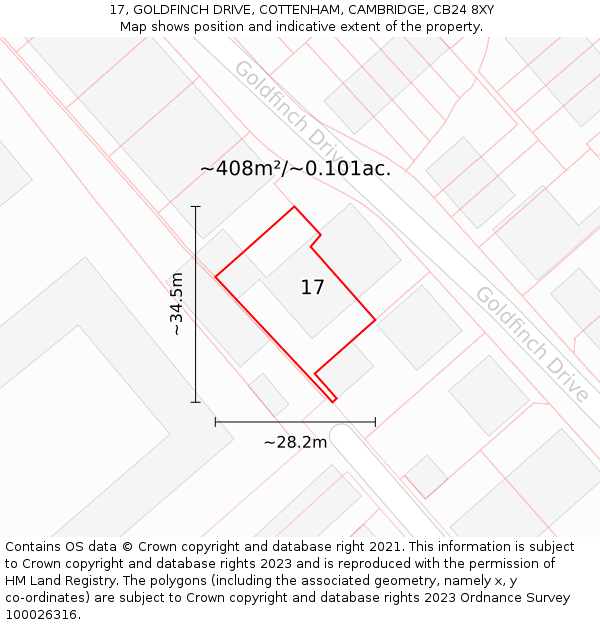 17, GOLDFINCH DRIVE, COTTENHAM, CAMBRIDGE, CB24 8XY: Plot and title map