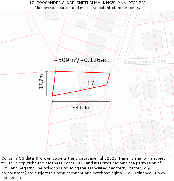 17, GOOSANDER CLOSE, SNETTISHAM, KING'S LYNN, PE31 7RF: Plot and title map