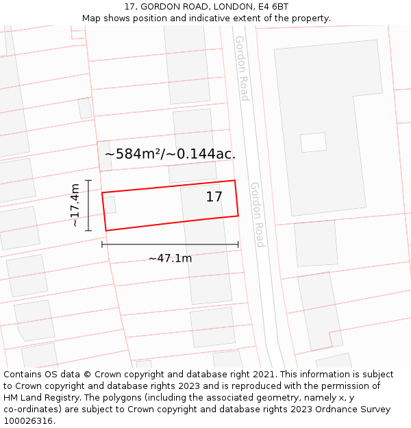 17, GORDON ROAD, LONDON, E4 6BT: Plot and title map
