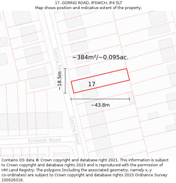 17, GORING ROAD, IPSWICH, IP4 5LT: Plot and title map