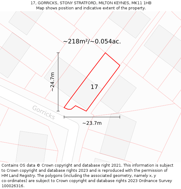 17, GORRICKS, STONY STRATFORD, MILTON KEYNES, MK11 1HB: Plot and title map