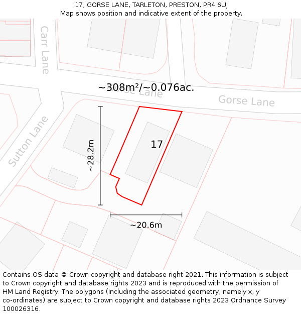 17, GORSE LANE, TARLETON, PRESTON, PR4 6UJ: Plot and title map