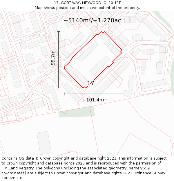 17, GORT WAY, HEYWOOD, OL10 1FT: Plot and title map