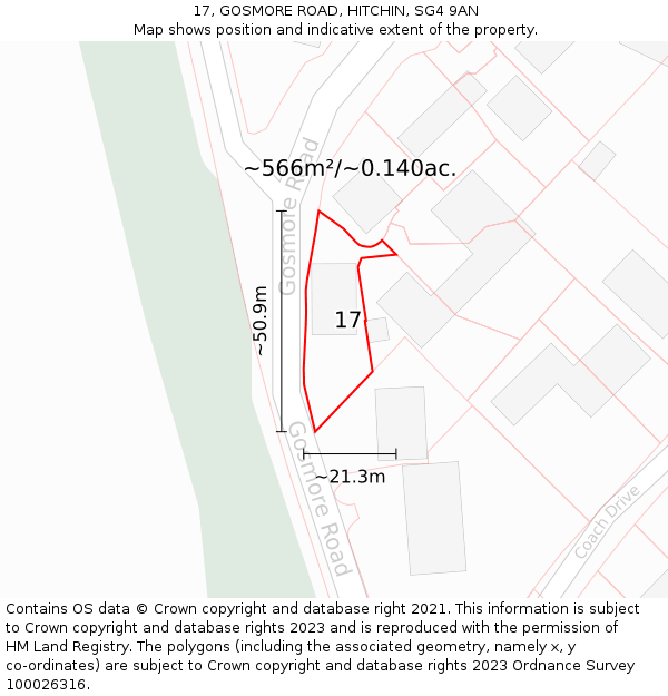 17, GOSMORE ROAD, HITCHIN, SG4 9AN: Plot and title map