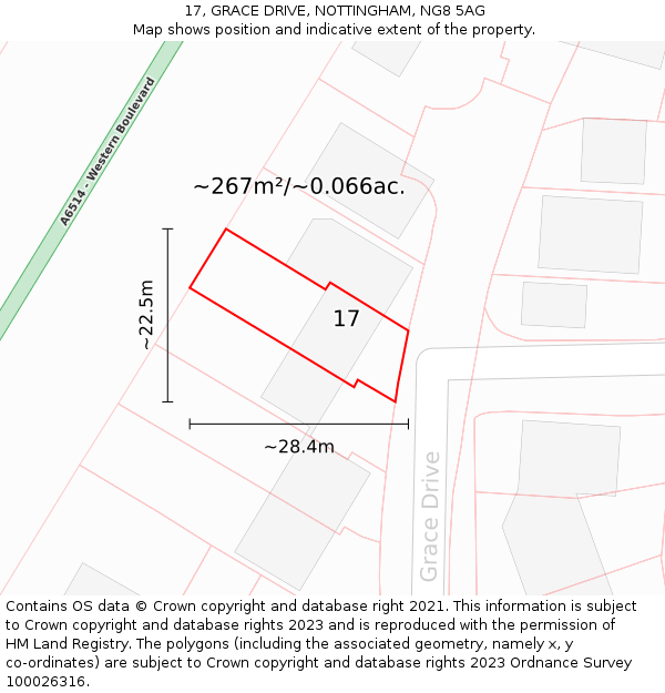 17, GRACE DRIVE, NOTTINGHAM, NG8 5AG: Plot and title map