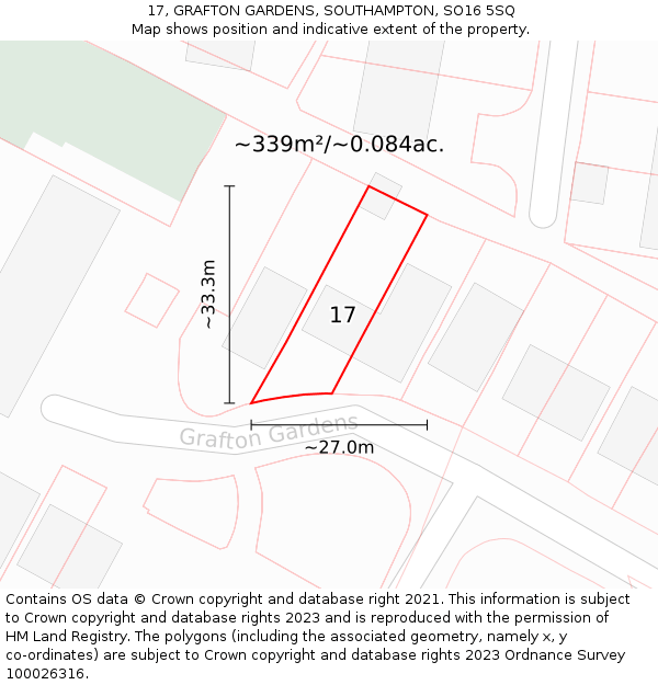 17, GRAFTON GARDENS, SOUTHAMPTON, SO16 5SQ: Plot and title map