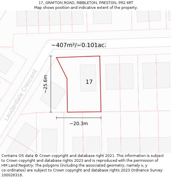17, GRAFTON ROAD, RIBBLETON, PRESTON, PR2 6RT: Plot and title map
