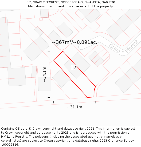17, GRAIG Y FFOREST, GODRERGRAIG, SWANSEA, SA9 2DP: Plot and title map