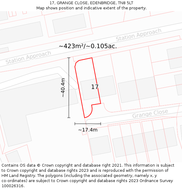 17, GRANGE CLOSE, EDENBRIDGE, TN8 5LT: Plot and title map