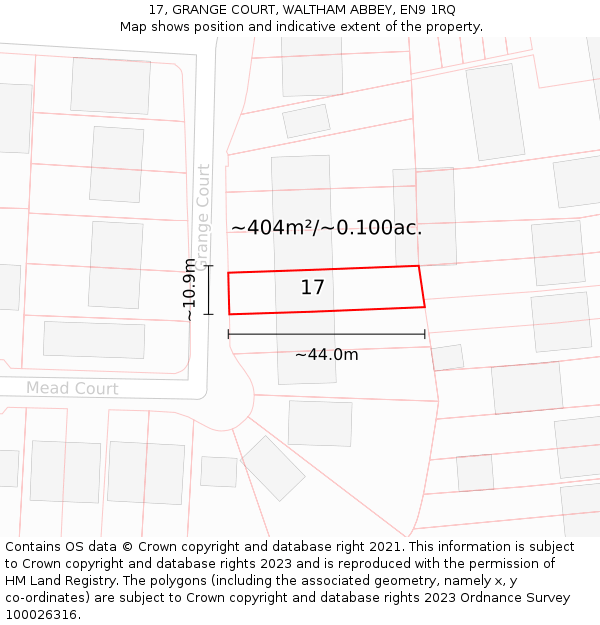 17, GRANGE COURT, WALTHAM ABBEY, EN9 1RQ: Plot and title map