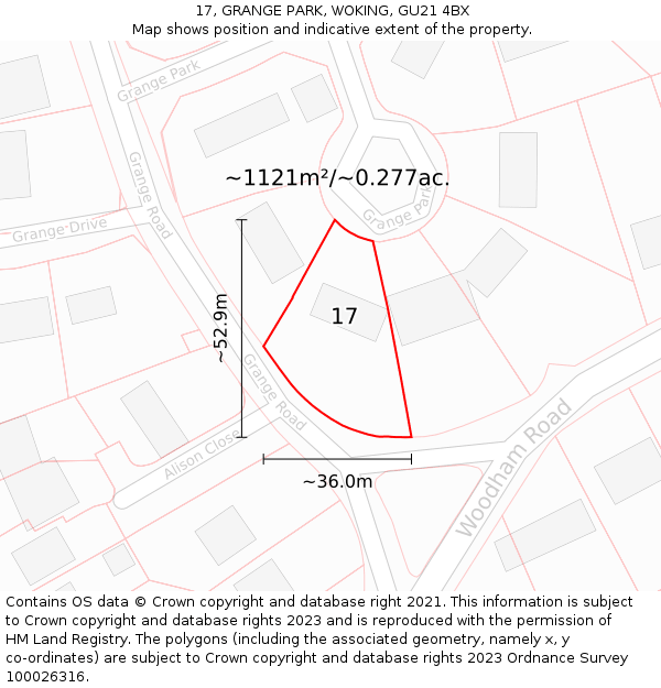 17, GRANGE PARK, WOKING, GU21 4BX: Plot and title map