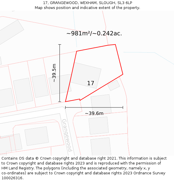 17, GRANGEWOOD, WEXHAM, SLOUGH, SL3 6LP: Plot and title map
