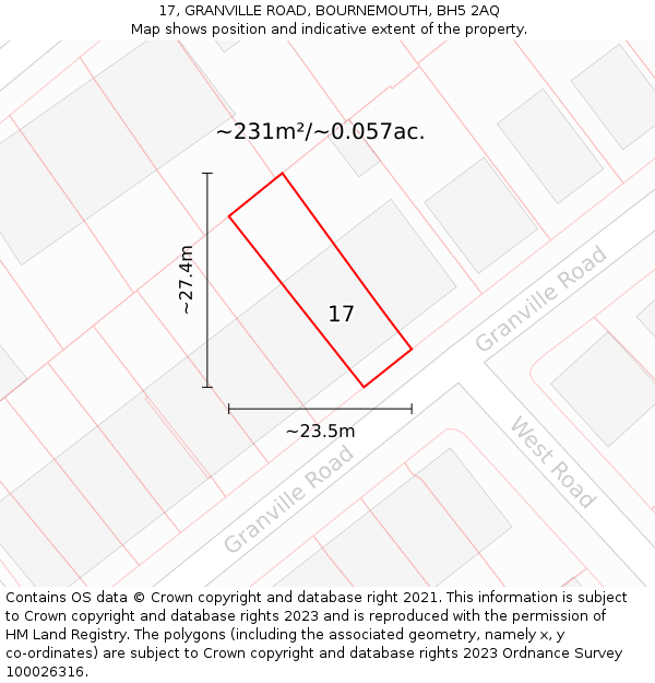 17, GRANVILLE ROAD, BOURNEMOUTH, BH5 2AQ: Plot and title map