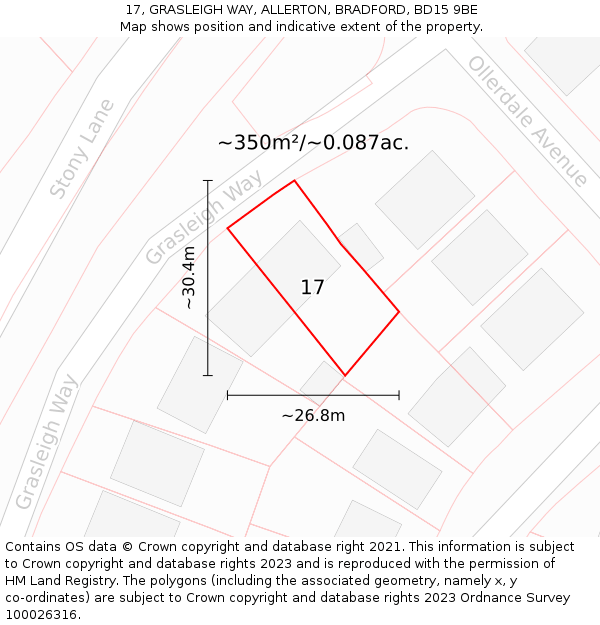 17, GRASLEIGH WAY, ALLERTON, BRADFORD, BD15 9BE: Plot and title map