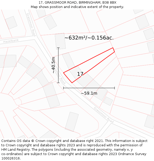 17, GRASSMOOR ROAD, BIRMINGHAM, B38 8BX: Plot and title map