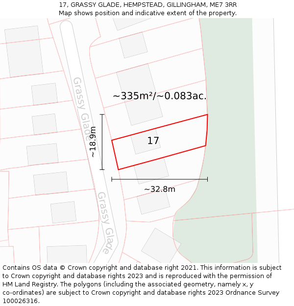 17, GRASSY GLADE, HEMPSTEAD, GILLINGHAM, ME7 3RR: Plot and title map
