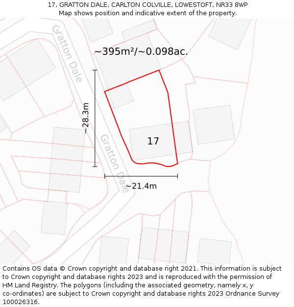 17, GRATTON DALE, CARLTON COLVILLE, LOWESTOFT, NR33 8WP: Plot and title map