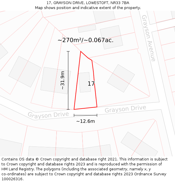 17, GRAYSON DRIVE, LOWESTOFT, NR33 7BA: Plot and title map