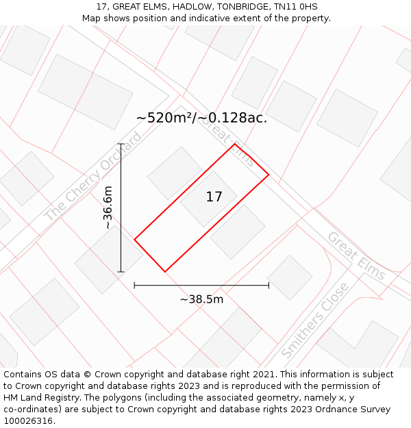 17, GREAT ELMS, HADLOW, TONBRIDGE, TN11 0HS: Plot and title map