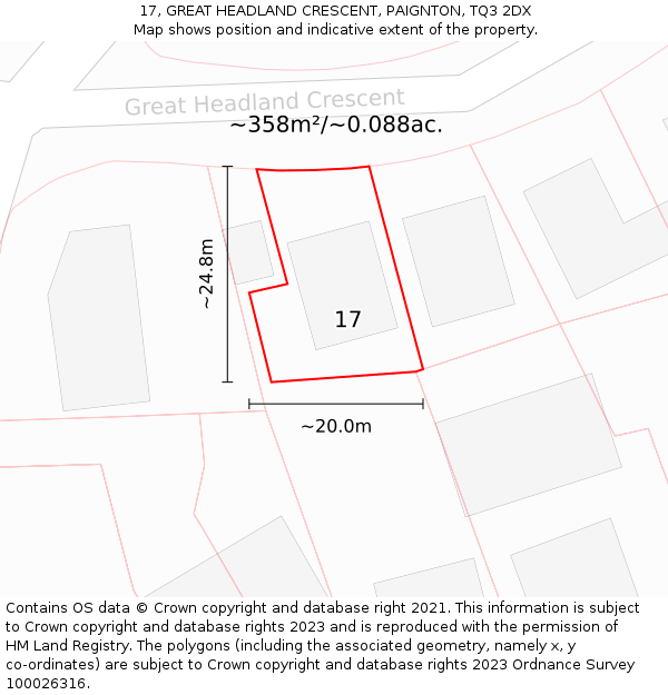 17, GREAT HEADLAND CRESCENT, PAIGNTON, TQ3 2DX: Plot and title map