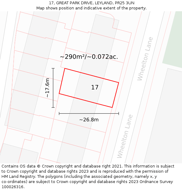 17, GREAT PARK DRIVE, LEYLAND, PR25 3UN: Plot and title map