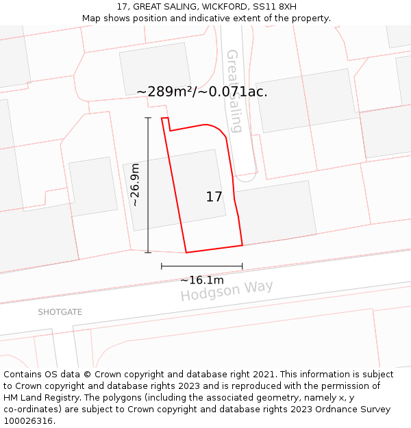 17, GREAT SALING, WICKFORD, SS11 8XH: Plot and title map