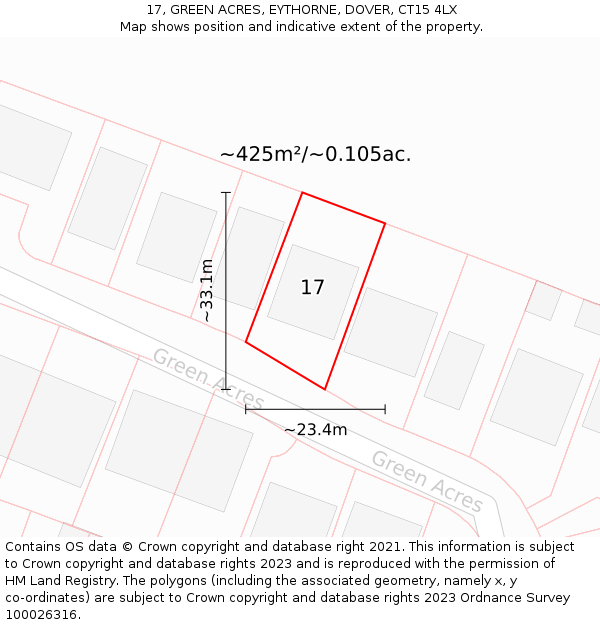 17, GREEN ACRES, EYTHORNE, DOVER, CT15 4LX: Plot and title map