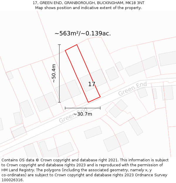 17, GREEN END, GRANBOROUGH, BUCKINGHAM, MK18 3NT: Plot and title map