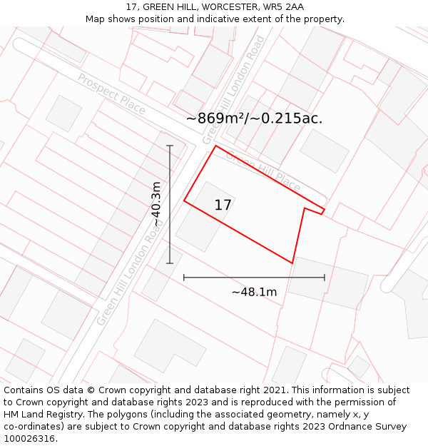 17, GREEN HILL, WORCESTER, WR5 2AA: Plot and title map
