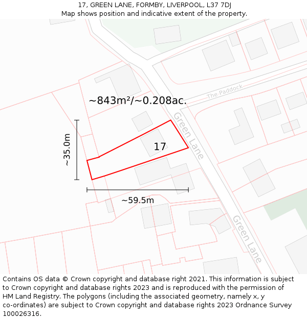 17, GREEN LANE, FORMBY, LIVERPOOL, L37 7DJ: Plot and title map