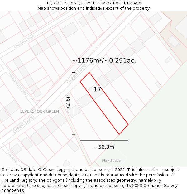 17, GREEN LANE, HEMEL HEMPSTEAD, HP2 4SA: Plot and title map