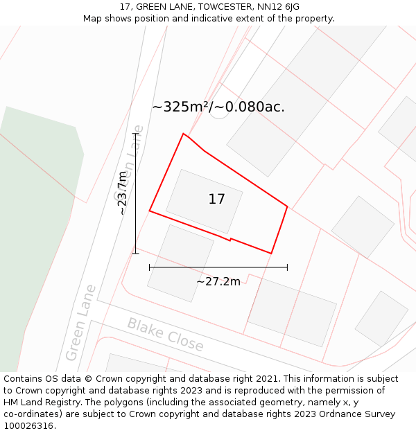 17, GREEN LANE, TOWCESTER, NN12 6JG: Plot and title map