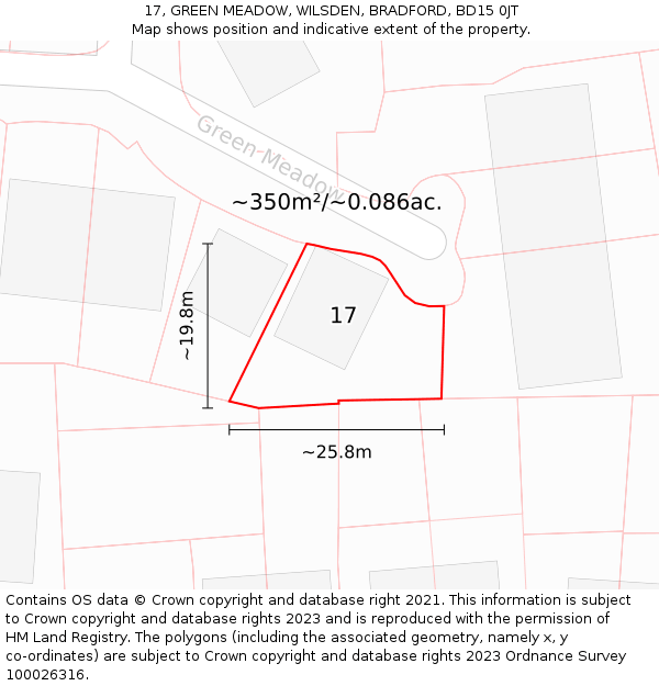 17, GREEN MEADOW, WILSDEN, BRADFORD, BD15 0JT: Plot and title map