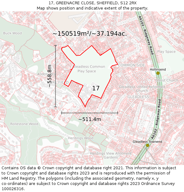 17, GREENACRE CLOSE, SHEFFIELD, S12 2RX: Plot and title map