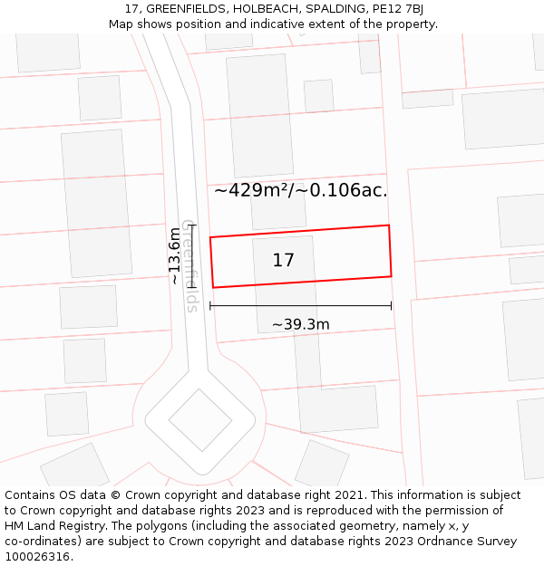 17, GREENFIELDS, HOLBEACH, SPALDING, PE12 7BJ: Plot and title map