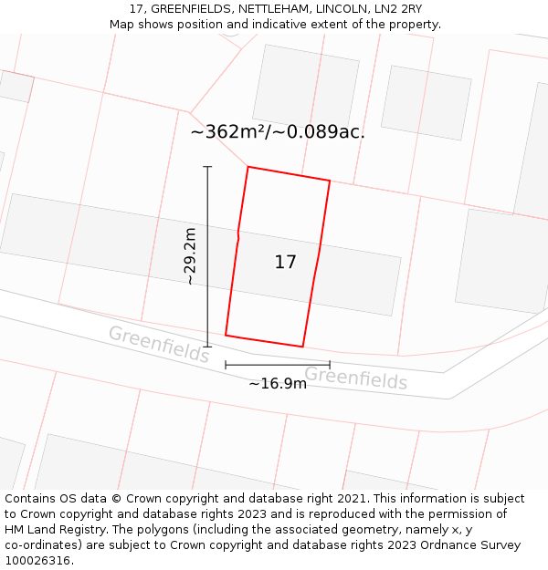 17, GREENFIELDS, NETTLEHAM, LINCOLN, LN2 2RY: Plot and title map