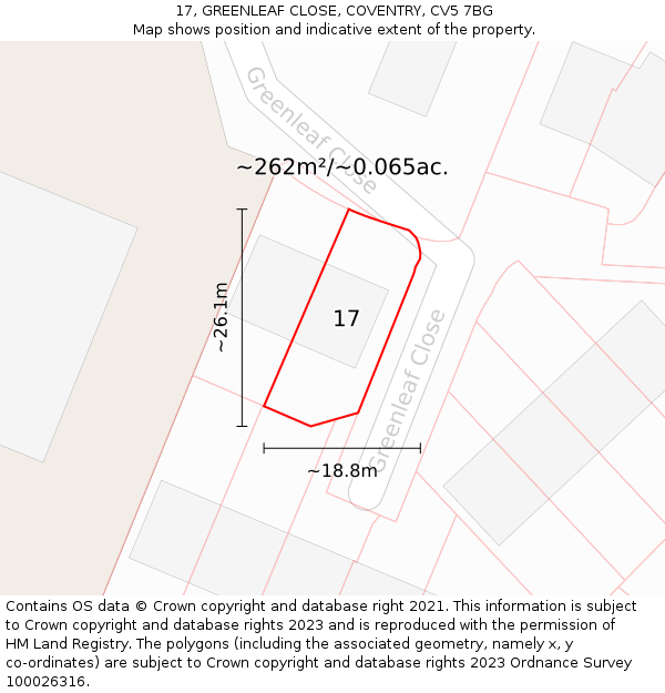 17, GREENLEAF CLOSE, COVENTRY, CV5 7BG: Plot and title map