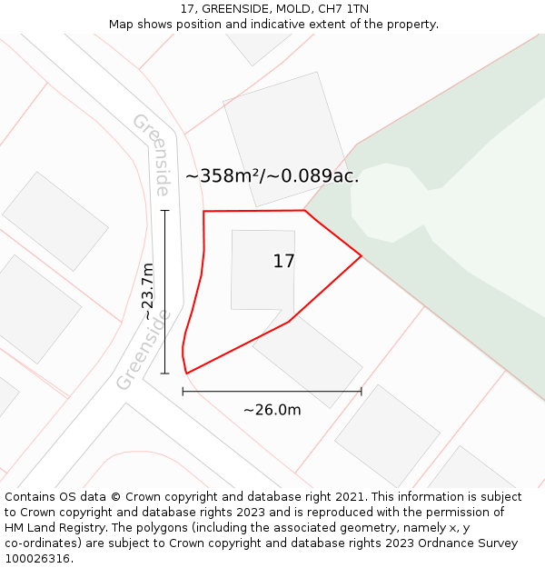 17, GREENSIDE, MOLD, CH7 1TN: Plot and title map