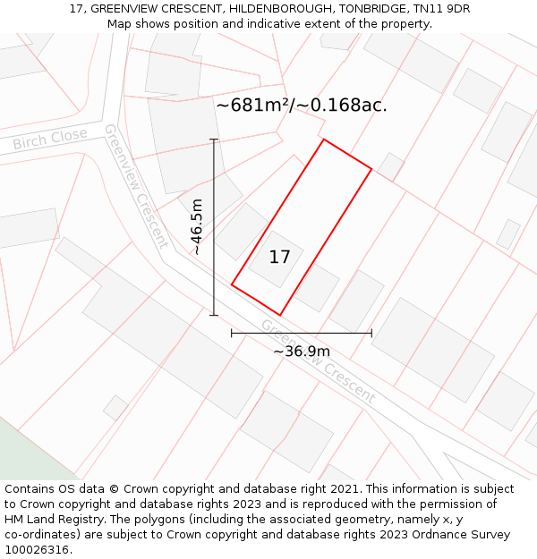 17, GREENVIEW CRESCENT, HILDENBOROUGH, TONBRIDGE, TN11 9DR: Plot and title map