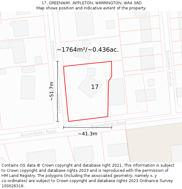 17, GREENWAY, APPLETON, WARRINGTON, WA4 3AD: Plot and title map
