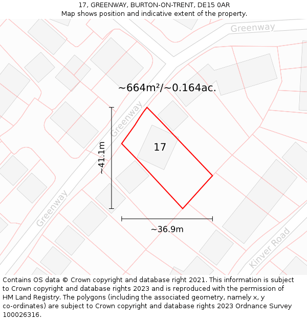 17, GREENWAY, BURTON-ON-TRENT, DE15 0AR: Plot and title map