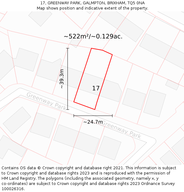 17, GREENWAY PARK, GALMPTON, BRIXHAM, TQ5 0NA: Plot and title map