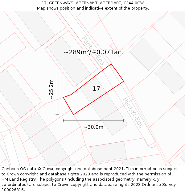 17, GREENWAYS, ABERNANT, ABERDARE, CF44 0GW: Plot and title map