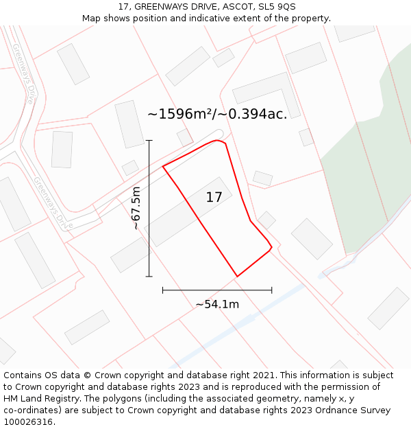17, GREENWAYS DRIVE, ASCOT, SL5 9QS: Plot and title map