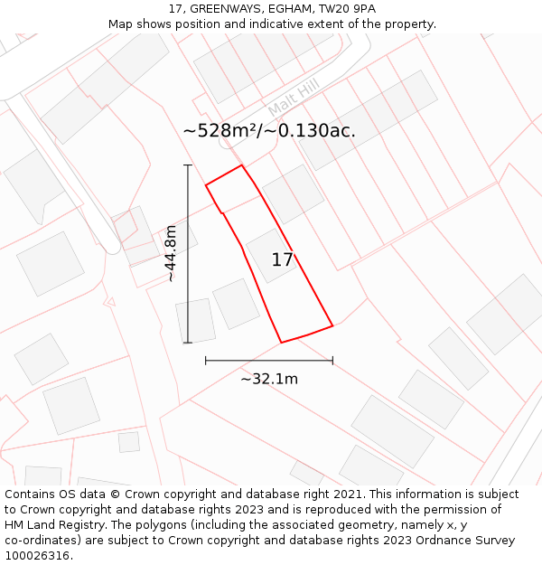 17, GREENWAYS, EGHAM, TW20 9PA: Plot and title map