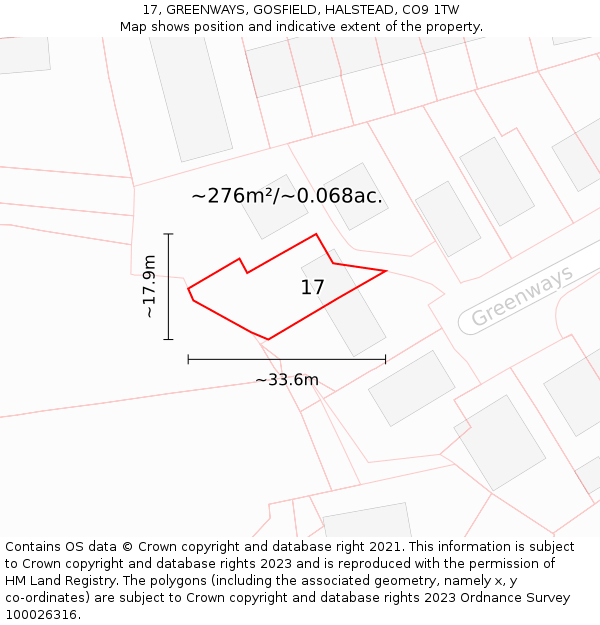 17, GREENWAYS, GOSFIELD, HALSTEAD, CO9 1TW: Plot and title map